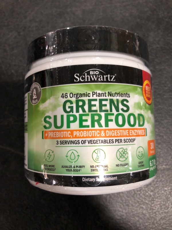 Photo 3 of Chlorophyll Rich Super Greens Organic Powder with Probiotics Prebiotics & Digestive Enzymes - 43+ Green Superfoods Alfalfa Bilberry Spirulina Chlorella - Dr Approved Keto Friendly Vegan Supplement
05/2022.