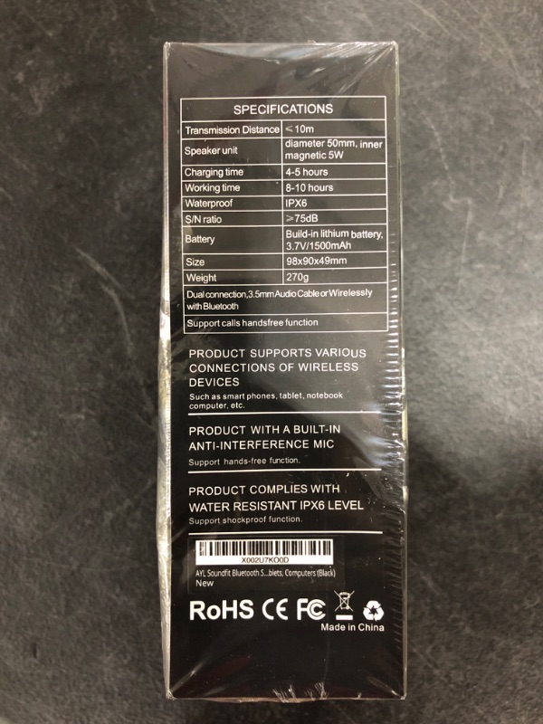 Photo 4 of Portable Outdoor and Shower Bluetooth 5.0 Speaker by AYL SoundFit, Water Resistant, Wireless with 10 Hour Rechargeable Battery Life, Powerful Audio Driver, Pairs with All Bluetooth Device (BLACK)
PHOTO FOR REFERENCE. 
