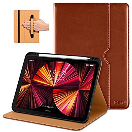 Photo 1 of 
DTTO Case for iPad Pro 11 Inch 2nd/3rd Generation 2021/2020/2018, Premium PU Leather Folio Stand Cover with Hand Strap, Also fit iPad Air 4 / 5- Auto Wake/Sleep and Multiple Viewing Angles, Brown
