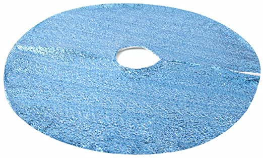 Photo 1 of 48 Inch Christmas Tree Skirt Baby Blue Sequin Tree Skirt Round Sparkle Fabric Xmas Tree Skirt Mat for Holiday Decorations
