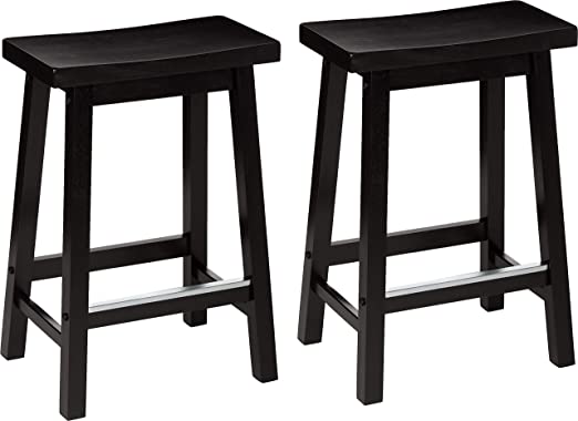 Photo 1 of Amazon Basics Solid Wood Saddle-Seat Kitchen Counter-Height Stool - Set of 2, 24-Inch Height, Black
