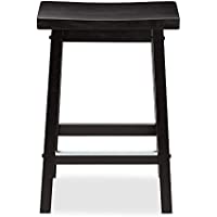 Photo 2 of Amazon Basics Solid Wood Saddle-Seat Kitchen Counter-Height Stool - Set of 2, 24-Inch Height, Black
