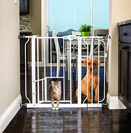 Photo 2 of Carlson Extra Wide Walk Through Pet Gate with Small Pet Door, Includes 4-Inch Extension Kit, Pressure Mount Kit and Wall Mount Kit
