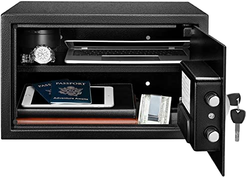 Photo 1 of Amazon Basics Steel Home Security Safe with Electronic Keypad - Secure Documents, Jewelry, Money - 1.2 Cubic Feet, 16.93 x 14.57 x 10.63 Inches, Black
