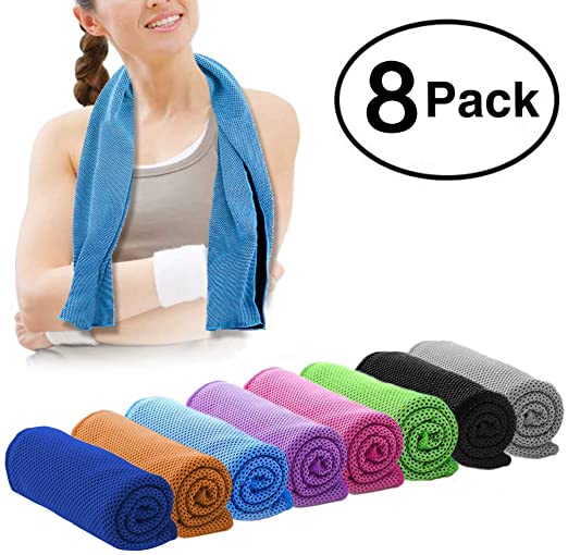 Photo 1 of DARUNAXY 8 Pack Evaporative Cooling Towels 40"x12", Snap Cooling Towels for Sports, Workout, Fitness, Gym, Yoga, Pilates, Travel, Camping and More (8 Mix Color)
