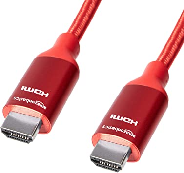 Photo 2 of Amazon Basics 10.2 Gbps High-Speed 4K HDMI Cable with Braided Cord, 10-Foot, Red
