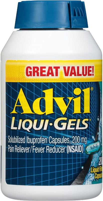 Photo 1 of Advil Liqui-Gels Pain Reliever and Fever Reducer, Pain Medicine for Adults with Ibuprofen 200mg for Headache, Backache, Menstrual Pain and Joint Pain Relief - 200 Liquid Filled Capsules
