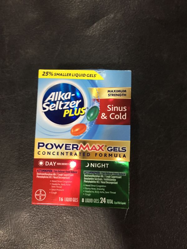 Photo 1 of ALKA, SELTZER PLUS, Maximum Strength Cough, Mucus & Congestion, Day + Night Powermax Liquid Gels, Original, 16 Count 5/2021
