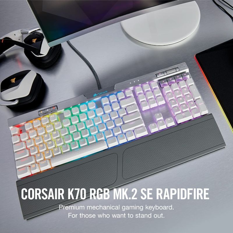 Photo 1 of Corsair K70 RGB MK.2 SE Mechanical RAPIDFIRE Gaming Keyboard - USB Passthrough & Media Controls - PBT Double-Shot Keycaps - Cherry MX Speed - RGB LED Backlit - White 
