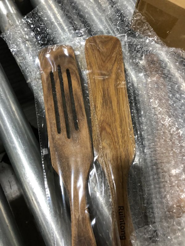 Photo 2 of 4 Pieces wooden spurtles set, Teak Wooden Cooking Utensils for Cooking Spatulas Spoons for Kitchen Use Easy to Clean
