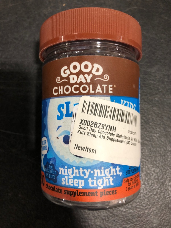 Photo 3 of Good Day Chocolate Natural Melatonin for Kids, Sleep Aid Supplement, 1mg Melatonin, Fair Trade and Non-GMO Milk Chocolate, Chamomile, 50 Pieces
10/2022.