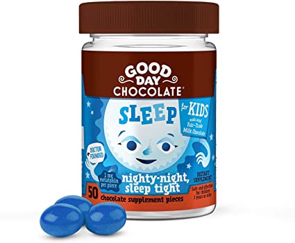 Photo 1 of Good Day Chocolate Natural Melatonin for Kids, Sleep Aid Supplement, 1mg Melatonin, Fair Trade and Non-GMO Milk Chocolate, Chamomile, 50 Pieces
10/2022.