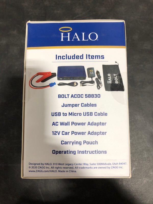 Photo 4 of HALO Bolt 58830 mWh Portable Phone Laptop Charger Car Jump Starter with AC Outlet and Car Charger - Gold
