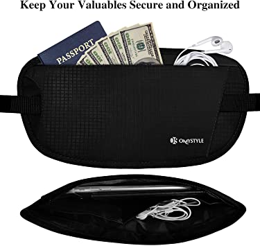 Photo 2 of OMYSTYLE Money Belt with RFID Blocking, Hidden Passport Pouch, Lightweight Travel Waist Wallet for Men and Women (Black)
