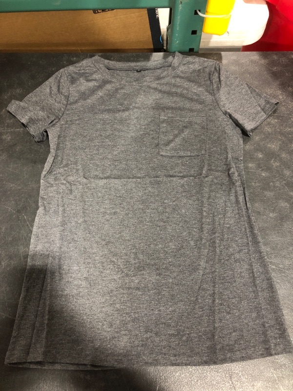 Photo 1 of WOMEN'S BASIC T-SHIRT WITH POCKET, DARK GREY, SIZE SMALL.