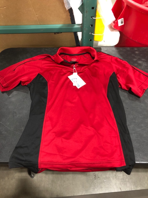 Photo 1 of EXTREME PERFORMANCE RED/BLACK SHORT SLEEVE HALF BUTTON POLO STYLE SHIRT. SIZE XLT.