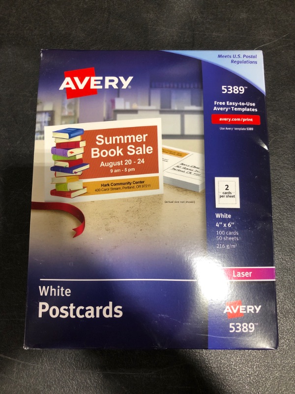 Photo 3 of Avery Printable Cards, Laser Printers, 100 Cards, 4 x 6, U.S. Post Card Size (5389)
