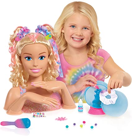 Photo 2 of Just Play Just Play Barbie Tie-Dye Deluxe 22-Piece Styling Head, Blonde Hair, Includes 2 Non-Toxic Dye Colors
OPEN BOX. MISSING ACCESSORIES.