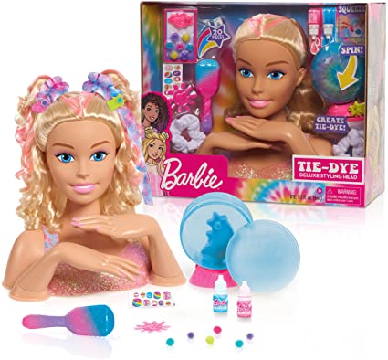 Photo 1 of Just Play Just Play Barbie Tie-Dye Deluxe 22-Piece Styling Head, Blonde Hair, Includes 2 Non-Toxic Dye Colors
OPEN BOX. MISSING ACCESSORIES.