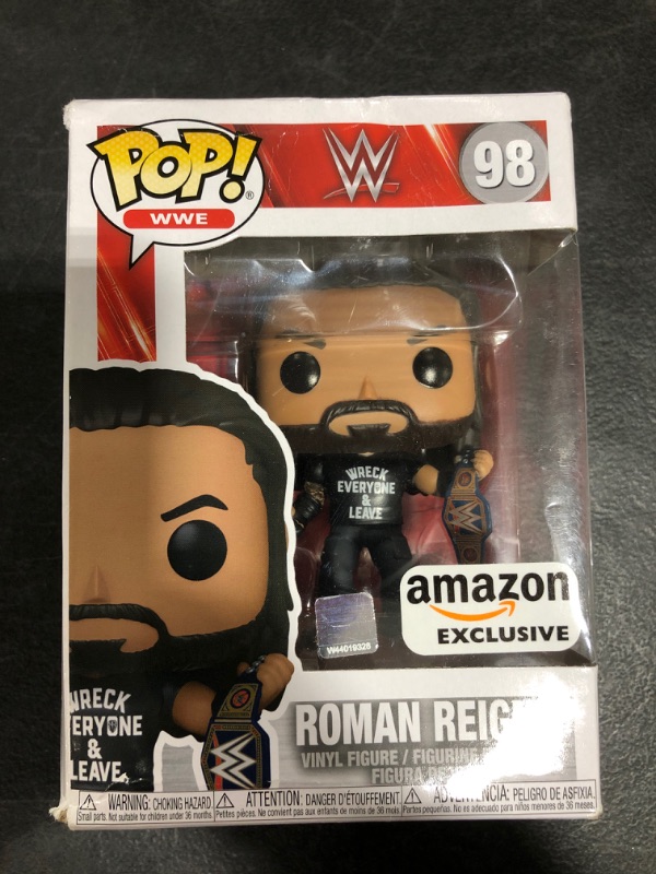 Photo 3 of Funko POP WWE: Roman Reigns with Title, Wreck Everyone and Leave, Amazon Exclusive Vinyl Figure, Multicolor, (57309)
