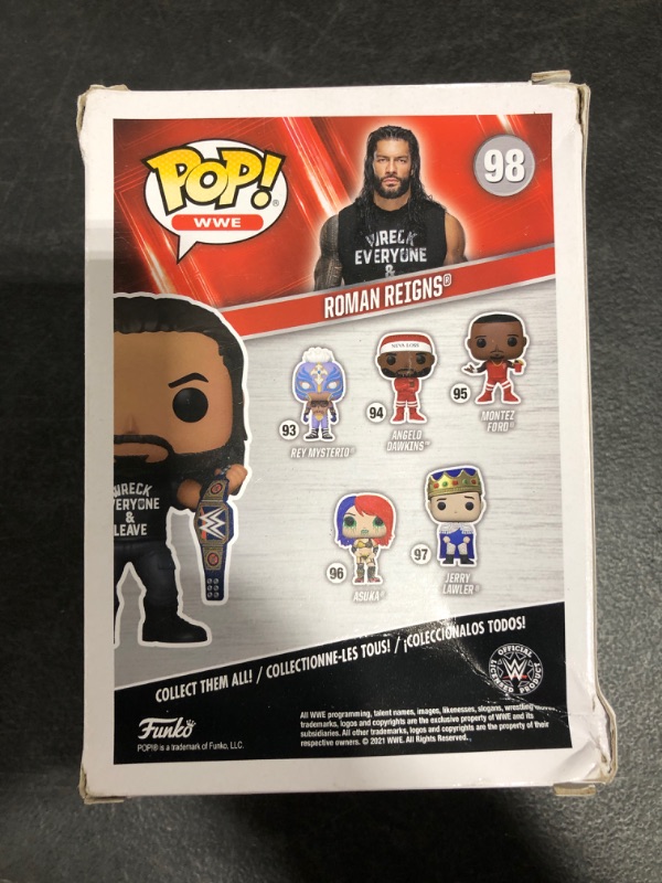 Photo 4 of Funko POP WWE: Roman Reigns with Title, Wreck Everyone and Leave, Amazon Exclusive Vinyl Figure, Multicolor, (57309)
