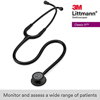 Photo 2 of 3M Littmann Classic III Monitoring Stethoscope, Black Edition Chestpiece, Black Tube, 27 inch, 5803
