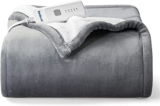 Photo 1 of Bedsure Heated Blanket Electric Throw - Soft Electric Blanket for Couch, 5 Heat Settings Fleece Blanket with 3hrs Timer Auto Shut Off, Machine Washable Sherpa Heating Blanket Throw (50×60, Grey)
