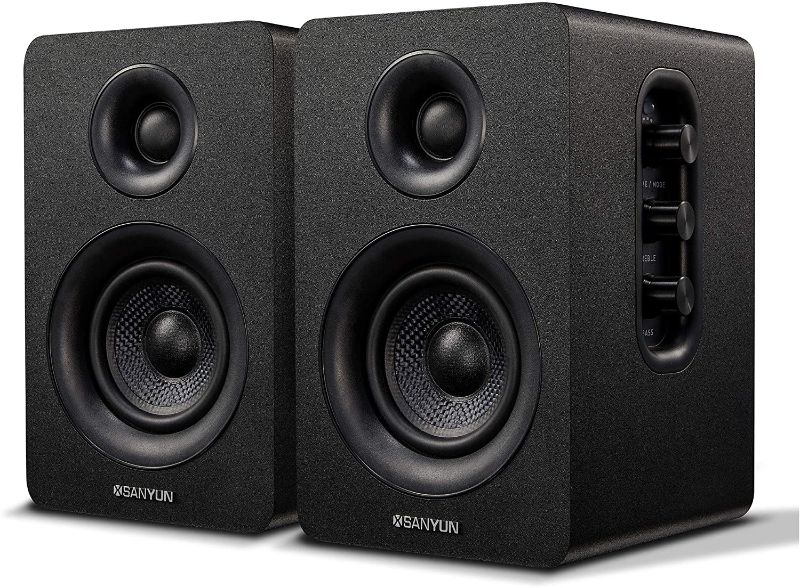 Photo 1 of Sanyun SW208 3" Active Bluetooth 5.0 Bookshelf Speakers – 60W Carbon Fiber Speaker Unit - Built-in 24bit DAC - Dynamic 3D Surround Sound – 2.0 Computer PC Monitor Gaming Speakers (Pair, Black)
