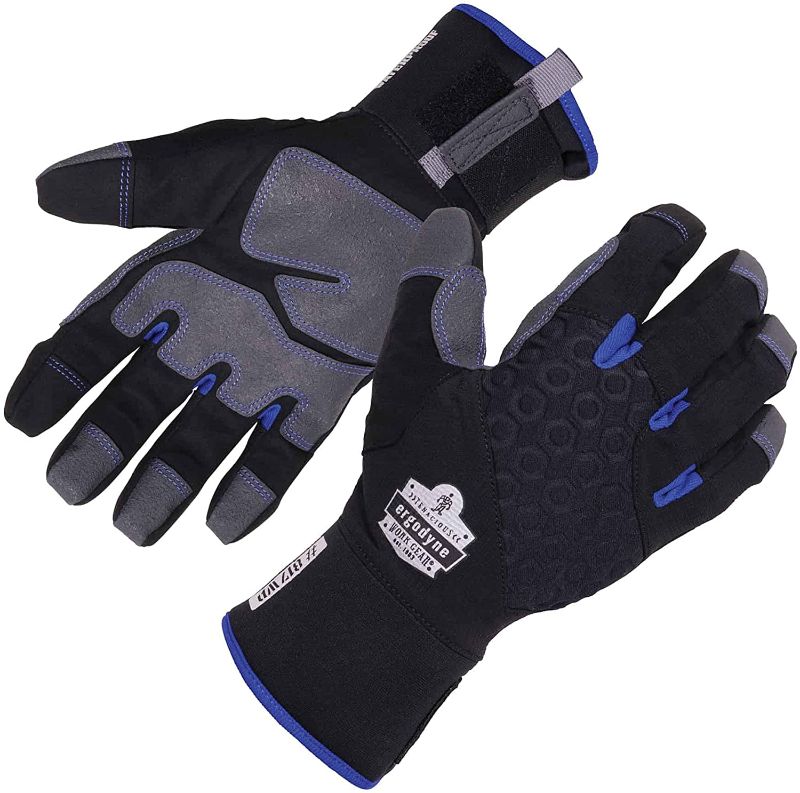 Photo 1 of Ergodyne ProFlex 817WP Waterproof Work Gloves, Thermal Insulated, Touchscreen, Reinforced Palms, Black, LARGE