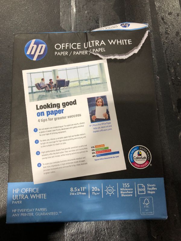 Photo 1 of hp Printer Paper | 8.5 x 11 Paper | Office 20 lb | 1 Ream - 500 Sheets | 92 Bright | Made in USA - FSC Certified | 172160R
