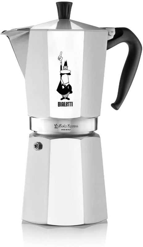 Photo 1 of Bialetti - Moka Express: Iconic Stovetop Espresso Maker, Makes Real Italian Coffee, Moka Pot 18 Cups (27 Oz - 810 Ml), Aluminium, Silver
