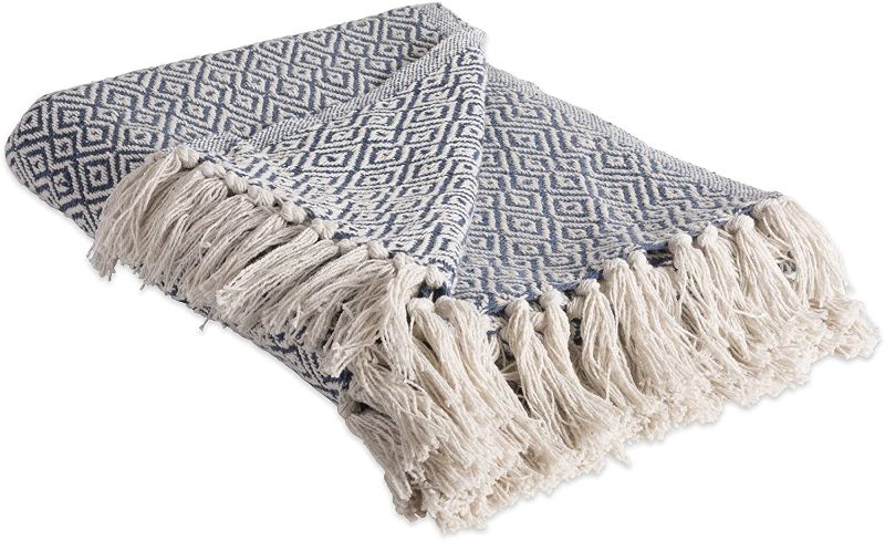 Photo 1 of DII Rustic Farmhouse Cotton Diamond Blanket Throw with Fringe for Chair, Couch, Picnic, Camping, Beach, & Everyday Use, 50 x 60 - Double Diamond French Blue
