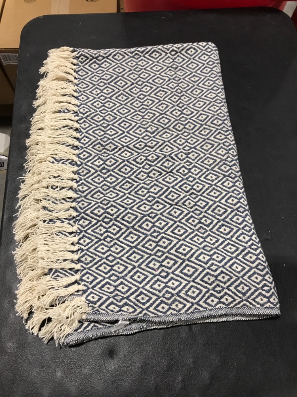 Photo 2 of DII Rustic Farmhouse Cotton Diamond Blanket Throw with Fringe for Chair, Couch, Picnic, Camping, Beach, & Everyday Use, 50 x 60 - Double Diamond French Blue
