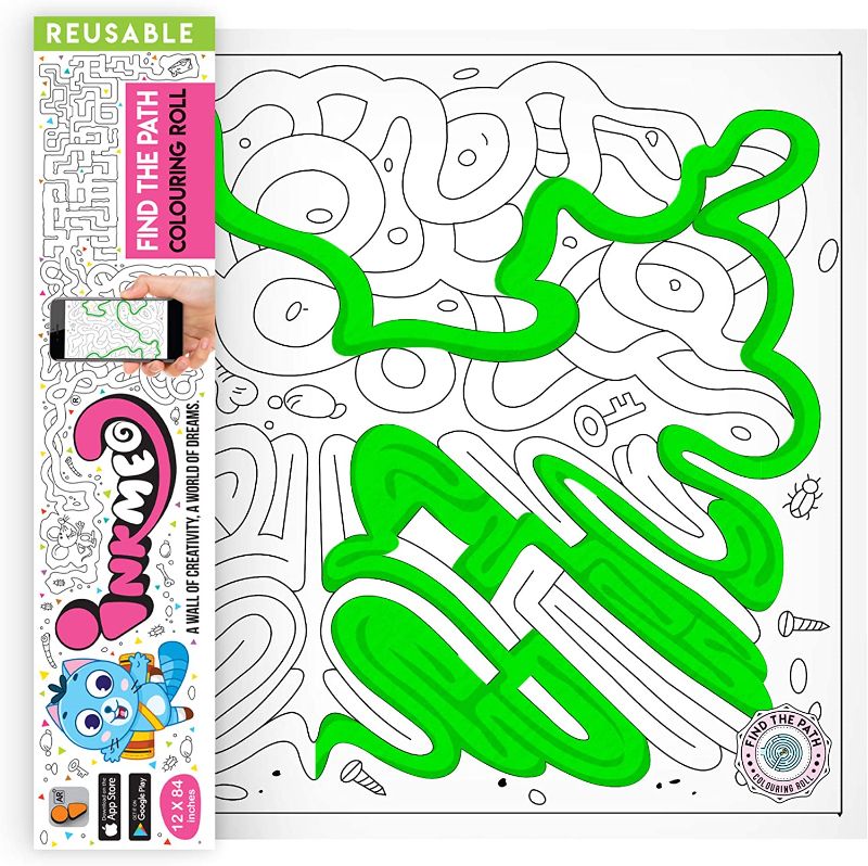 Photo 1 of Inkmeo Find The Path Reusable Wall Coloring Roll - Different Mazes to Solve! Size 12” x 84” Augmented Reality Enabled Learning Activity Roll for Kids. Works in iOS & Android
