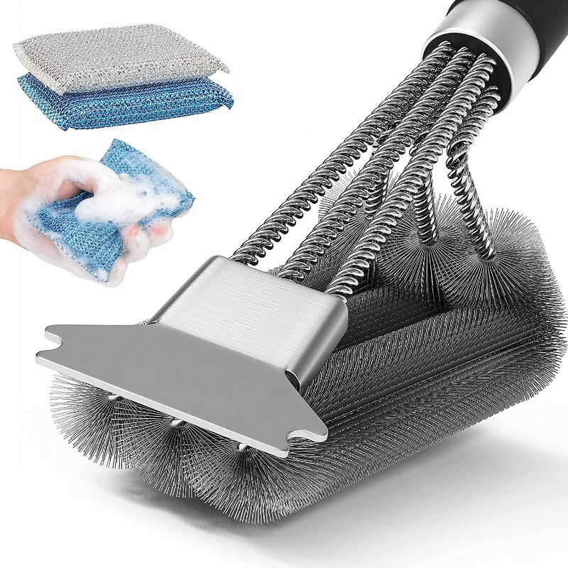 Photo 1 of Grill Brush and Scraper Bristle Free, Grill Cleaner -Extra Strong Grill Cleaning Brush,18" Stainless Steel Barbecue Triple Scrubber BBQ Brush for Gas/Charcoal Grilling Grates -Scrubbing Sponges
