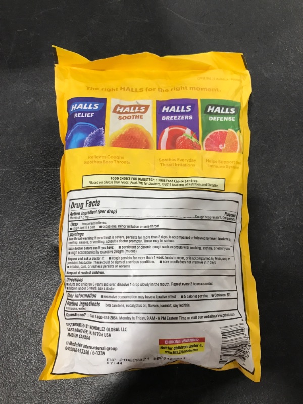 Photo 3 of   HALLS Sugar Free Honey Lemon Flavor Cough Drops, 1 Bag (180 Total Drops)
