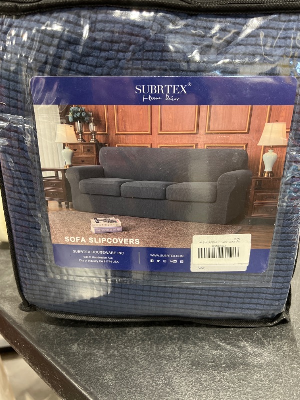 Photo 2 of 4 Piece High Stretch Slipcovers for Sofa with 3 Separate Cushions,Soft Slipcover for Living Room Sofa Replacement,Furniture Protector for Cats,Pets(Sofa,Navy Blue)
