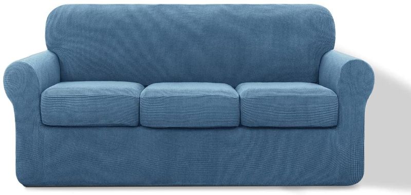 Photo 1 of 4 Piece High Stretch Slipcovers for Sofa with 3 Separate Cushions,Soft Slipcover for Living Room Sofa Replacement,Furniture Protector for Cats,Pets(Sofa,Navy Blue)
