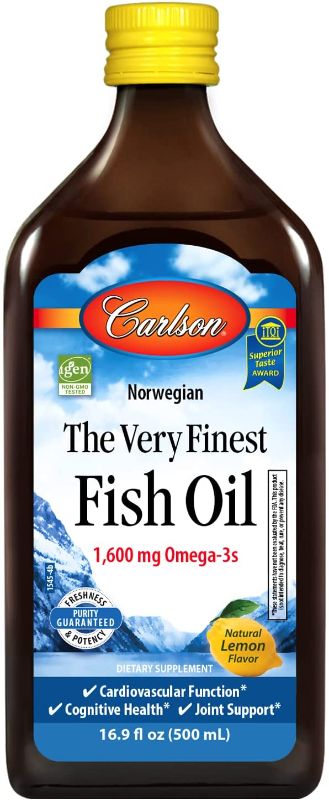 Photo 1 of Carlson Labs Very Finest Fish Oil Nutritional Supplement, Lemon, 16.9 Fluid Ounce
