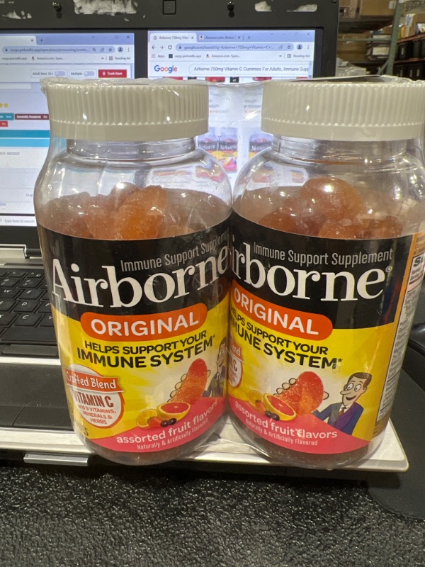 Photo 2 of Airborne 750mg Vitamin C Gummies For Adults, Immune Support Gummies With Powerful Antioxidants Vit C & E - (2x63 count bottle), Assorted Fruit Flavor
***EXP: 06/2022