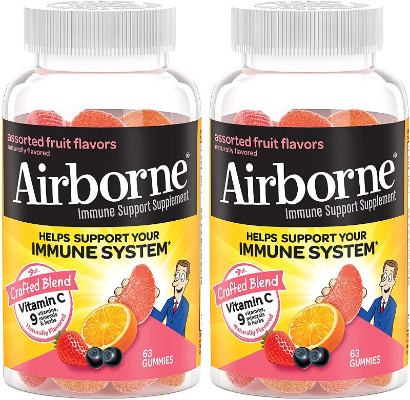 Photo 1 of Airborne 750mg Vitamin C Gummies For Adults, Immune Support Gummies With Powerful Antioxidants Vit C & E - (2x63 count bottle), Assorted Fruit Flavor
***EXP: 06/2022