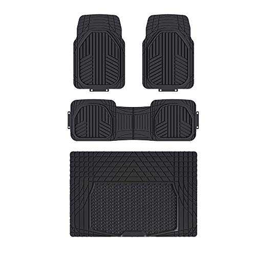 Photo 1 of Amazon Basics 4-Piece All-Weather Protection Heavy Duty Rubber Floor Mats Set with Cargo Liner for Cars, SUVs, and Trucks?Black,Universal Trim to Fi
