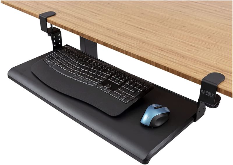 Photo 1 of Stand Up Desk Store Compact Clamp-On Retractable Adjustable Height Under Desk Keyboard Tray, (Large, 33" Wide)
