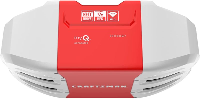 Photo 1 of Craftsman 1/2 HP Smart myQ Smartphone Controlled-Belt Drive, Wireless Keypad Included, Model CMXEOCG572, Red Garage Door Opener
