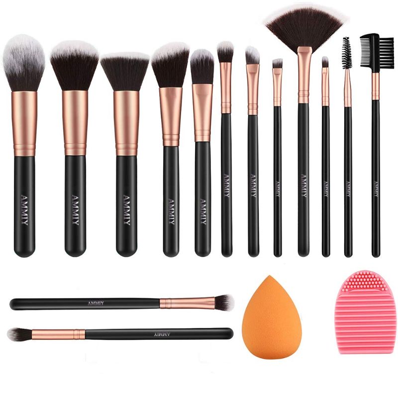 Photo 1 of 16 Pieces with 2 Piece Silicone Facial, 1 Sponge and 1 Brush Cleaner Synthetic Foundation Blending Shadows Makeup Brushes (Not same color as stock)