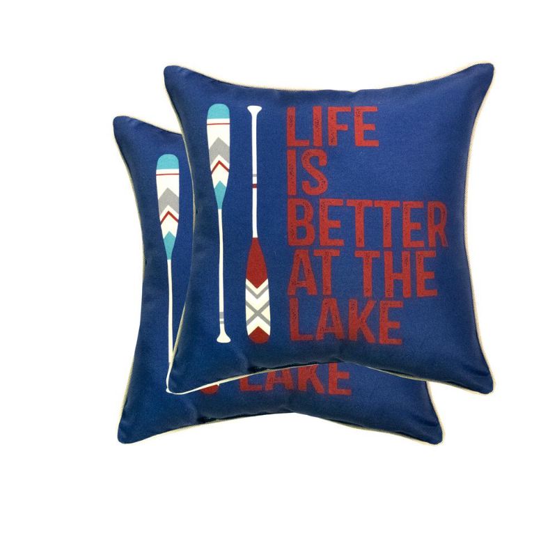 Photo 1 of 18 in. Life at Lake Paddle Square Outdoor Throw Pillow (2-Pack)