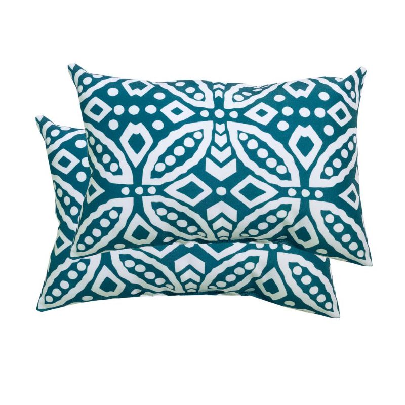 Photo 1 of 12 in. X 18 in. Delia Medallion Outdoor Lumbar Pillow (2-Pack)