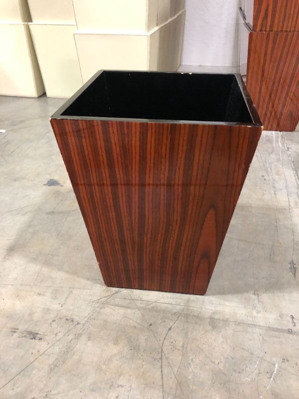 Photo 1 of DARK WOOD TRASH CAN 12H x W9 INCHES DAMAGE TO EDGES [5pck]