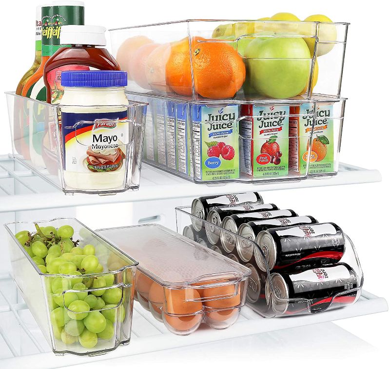 Photo 1 of Greenco Refrigerator Organizer Bins, Stackable Fridge Organizer, Set of 6, Storage Containers with Durable Handles, Kitchen Organization Freezer, Pantry and Cabinets - BPA Free, Shatter Proof, Clear