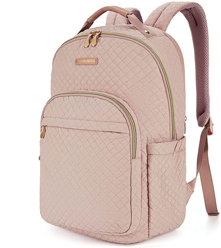 Photo 1 of Backpack for Women Laptop Backpacks Fits 15.6’’ Computer Travel School College Work Professional Notebook Bags Stylish Stitch Pattern LIGHT FLIGHT Daypack Pink
